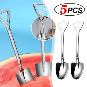 5pcs Thickening Stainless Steel Shovel Spoon Shape Pointed Mini Pudding Spoon Creative Watermelon Ice Cream Shovel Spoon