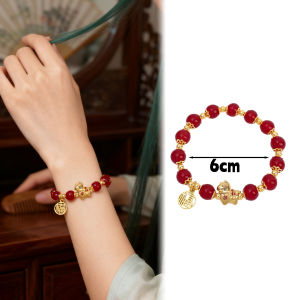 Chinese Style Agate Crystal Golden Horse Pendant Bracelet 2026 Horse New Year Bead Bangle Good Luck Bead Bracelet Spring Festival Gift