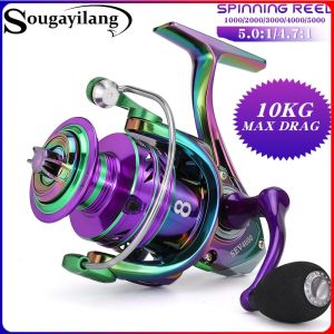 Sougayilang Gulungan Pancing Berputar Warna-warni Seri 1000~5000 5.0:1 / 4.7:1 Rasio Roda Gigi Gulungan Pemintalan Max Drag 10Kg Untuk Bass Pike