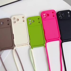 Luxury Phone Case for IPhone 17 Pro Max 16 15 14 Plus 13 12 11 with Crossbody Lanyard Camera Protection Coque Shockproof Cover
