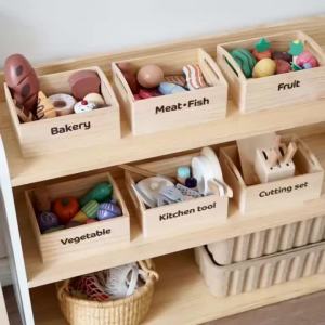 Cutting Play Food Toy for Toddlers Wooden Kitchen Fake Food Fruit &Vegetables Storage BasketDishes and Pretend Play2026