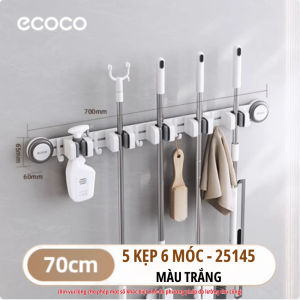 Giá treo chổi chịu lực ECOCO hít chân không kèm 6 móc treo Thanh treo chổi kèm móc treo khăn áo đồ dùng bếp nhà tắm