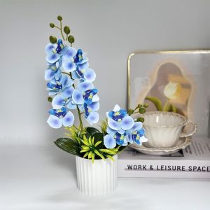 INNEED White Flower Pot Simulated Butterfly Orchid Multi-Bloom DIY Artificial Faux Plants  Faux Flowers Plastic Fake Flower Home Decor