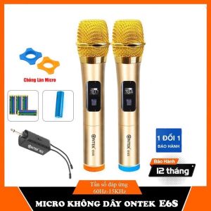 [BH 12 THÁNG - CHÍNH HÃNG ONTEK] Bộ 02 Micro không dây karaoke Ontekco E6s gold bản cao cấp Chuyên Dành Cho Mọi Loa Kéo Âm Ly Tần Số 50 Hát Nhẹ Êm Đa Năng