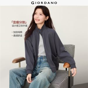 Giordano Beau Monde Women 100% cotton seam detail stand collar jacket Free Shipping 13376864