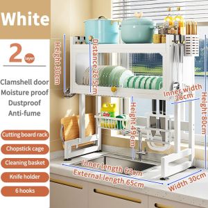 2 Tiers Kitchen Rack Rak Pinggan Dish Rack Cabinet Rack Over-The-Sink ​Drainer With Cover Plate Drying Rack Dish Rack Kitchen Organizer 65/75/95/105CM