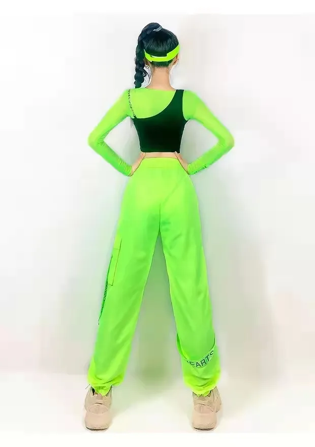 2022 Hip Hop Street Dance Clothes Fluorescent Green Outfit Female