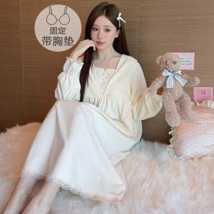 ชุดนอนขนาดพิเศษ M-5XL สำหรับผู้หญิงในฤดูใบไม้ร่วงฤดูหนาวชุดราตรีกำมะหยี่เยอรมันหนากับหน้าอกสไตล์เจ้าหญิงไขมันมม. Pakaian Rumahan หลวมที่สามารถสวมใส่นอก