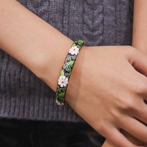 EO4MD Traditional Vintage Cloisonne Bangle Chinese Classic Hollow Out Flower Bangle Handicraft Vintage Womens Hand Bracelet Girls
