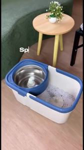 PMOP 2 in 1 Floor Mop with Spinner Snless Steel Bucket Thickened Fabric Large Size 360 Easy Rotating with Drain Cap Dual Drive Microfiber Mop