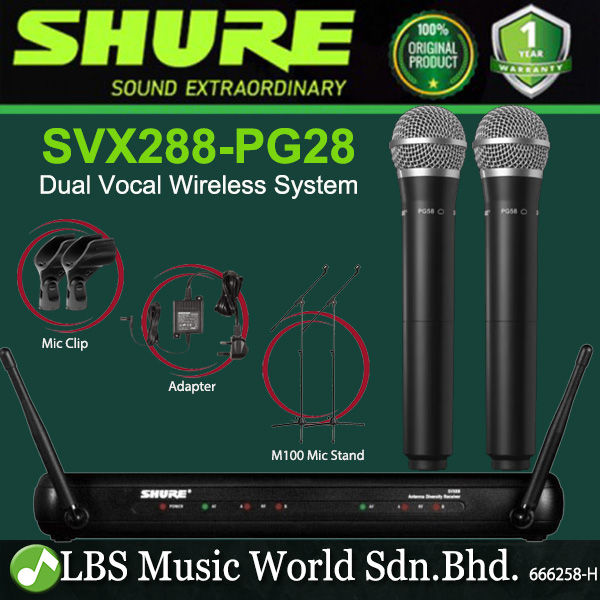 Shure SVX288/PG58 Dual Vocal Wireless Microphone System with PG58