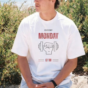 [Local Stock] VCC Never Skip Monday Gym T-Shirt Weightlifting Fitness Casual Fashion Loose Cotton Man Women Tshirt Short Sleeve Soft Y2k Tees