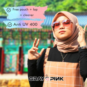 Gray Pink Kacamata Sunglasses Anti UV Polarized Fashion Wanita Metal TR90 Terbaru Design Unik Colorfull 21004