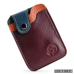Genuine Leather Slim Card Holder 2 Card Slots Snap Closure Minimalist Card Case