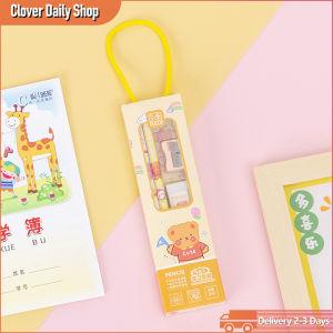 5 Pcs Stationery Kit Portable Cartoon Pencil with Eraser Ruler Pencil Sharpener Set Back to School Supplies for Student