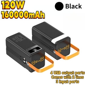 120W 160000mAh Power Bank /With Two Cables IOS+C 7-Device Fast Charge LED Light  Travel Camping Powerbank