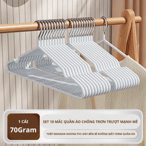 Set 10 mắc treo quần áo thép Mangan nhúng Nano chống trượt chống xước cầu vai có gờ treo áo váy Akii Home MT28