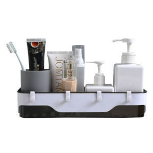 ชั้นวางของ ติดผนัง ใสใส ทูโทน ชั้นวางของในห้องน้ำ พร้อมตะขอแขวน4ตะขอ ชั้นวางของพลาสติกอเนกประสงค์ ติดผนัง