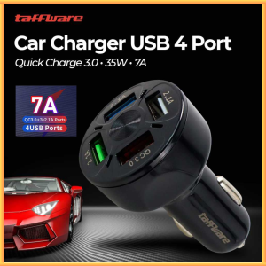 COD Taffware Car Charger Mobil USB 4 Port QC3.0 35W 7A - BK-358 / Adaptor cas atau charger mobil untuk ponsel/Hp 4 lubang multifungsi / adaptor cas charger murah promo