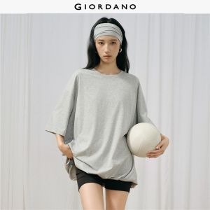 Giordano Women Bubble hem 1/2 sleeve mid-length tee Free Shipping 18326910