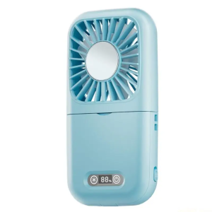 Wekey Portable Handheld Fan | 100-Speed Airflow Adjustment | Tri-Color LED Beauty Mirror | 2000mAh High-Capacity Battery | 180° Foldable Design | USB Charging | Silent Operation | Mini Desktop Fan | Cooling Compress | Phone Stand