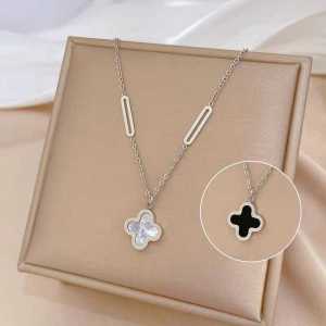 kalung titanium wanita dengan gaya elegan model rantai plus liontin 2 sisi bolak balik