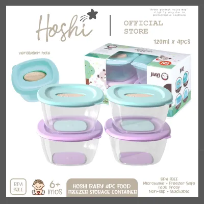 Hoshi Baby 4pc Baby Food Freezer Storage Container Cubes BPA Free Airtight Freezer Safe 6M+