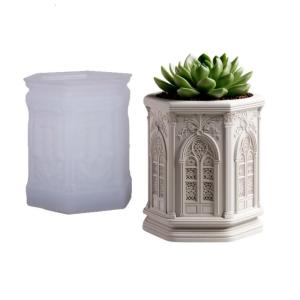 Flexible Silicone Mold For Resin Crafts Church Window Design 3D Planter Crafting Decorative Holder Flower Pot