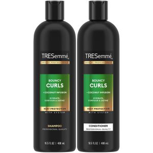 TRESemmé Shampoo and Conditioner Bouncy Curls with Coconut Infusion – Hydration Heat Protection & Frizz Control for Curly Hair 16.5 Oz Ea