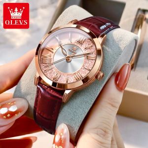 OLEVS 5539 Flowable Quicksand Diamond Wristwatch Fashion Waterproof Ladies Quartz Watches Leisure Quartz Leather Woman