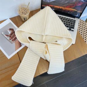 NOVELLEO Acrylic Fibres Knitted Hooded Caps Soft Triangular Neck Collar Beanies Caps Woolen Hat Korean Style Winter Neckerchief Hat