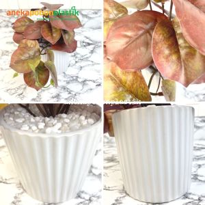 Aneka Tanaman Hias Mini Arrowhead Purple Alocasia Plastik Artificial Pot Strip Doff Putih Keramik Dekoarasi Meja Kantor Dekorasi Meja Kerja