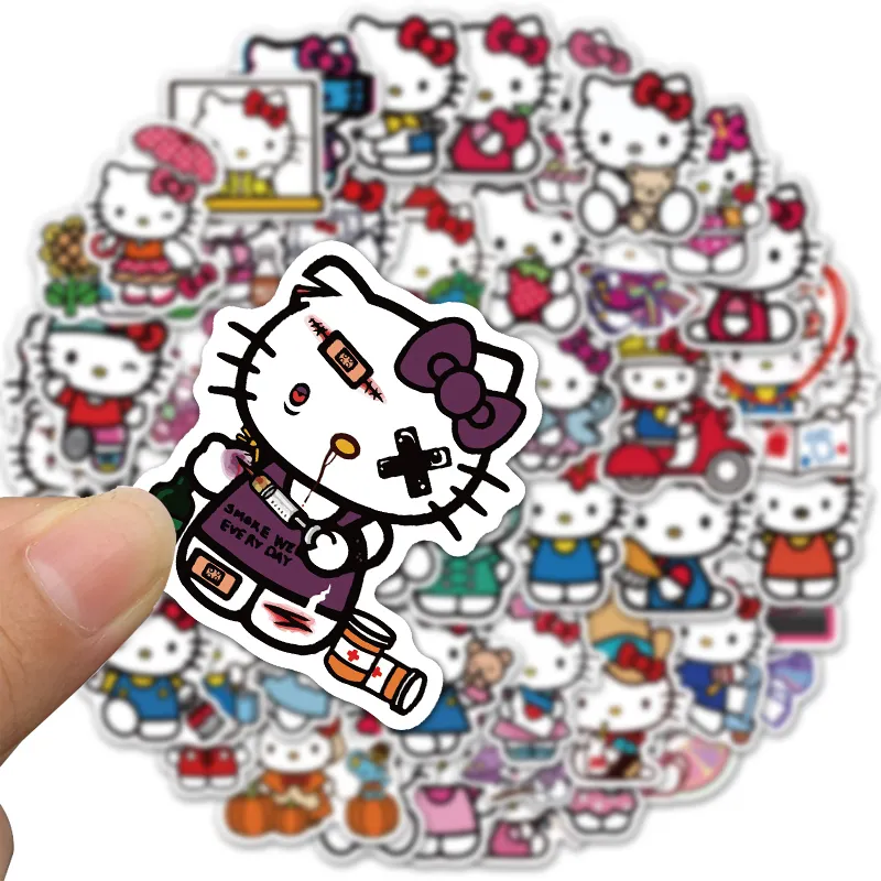 50pcs Hello Kitty Stickers Skateboard Waterproof Stickers Laptop Skin Cute  Anime Stickers Sanrio Phone Case Kawaii Packaging