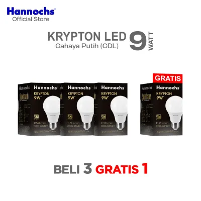 Hannochs Lampu Bohlam LED Krypton 9W Cahaya Putih (Beli 3 Gratis 1)
