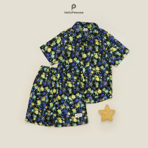 PEEWEE Setelan Kemeja One Set Motif Full Print Lengan Pendek Anak Laki-laki Pattern B Kids Shirt 1-12 Tahun