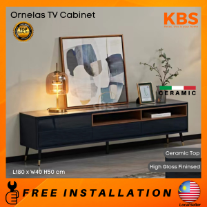 (FREE Installation+Shipping) KBS TV Cabinet / High Gloss Finished / Ceramic Table Top / Drawers Storage / Modern Minimalist Design / L180 x W40 H50 cm