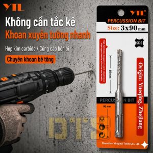 Mũi khoan bê tông không cần tắc kê 3mmx90mm YTL – Hợp kim siêu cứng khoan xuyên tường nhanh chuôi sds chắc chắn
