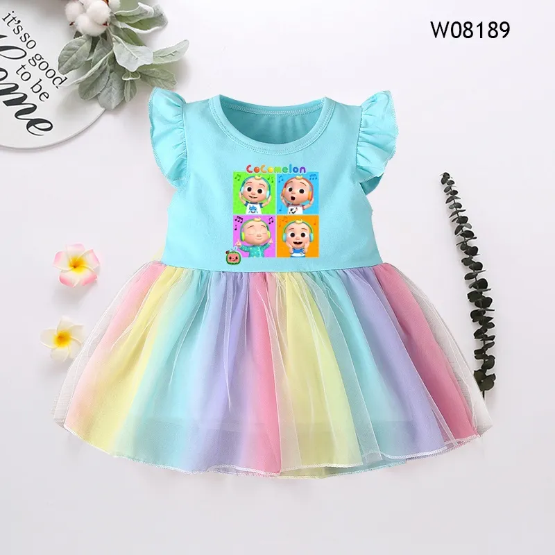 Cute Cartoon Print Little Girl Dress Summer Rainbow Baby Girls
