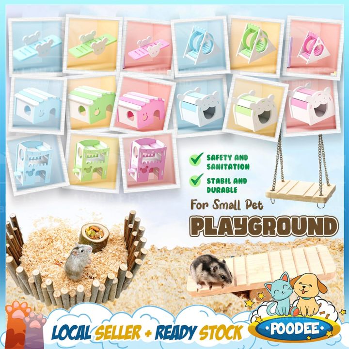 POODEE PETS Malaysia Hamster Wooden Seesaw Swing Animal Toy Playground  Bridge Exercise Staircase Stair Accessories Natural Chew Fence Lazada