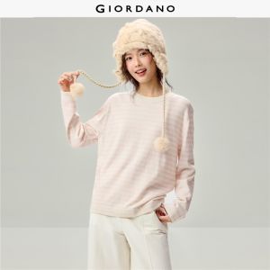 Giordano Beau Monde Women Contrast crewneck striped sweater Free Shipping 13356657