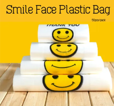 *Ready Stock* 50pcs Cute Thank You Plastic Bag Singlet Bag Handle Packaging Shopping Bag Goodies Bag