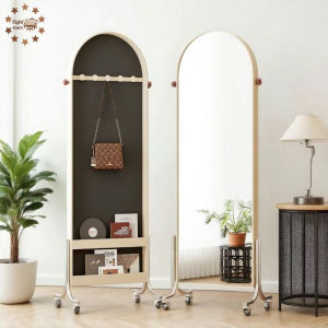 Full Body Mirror Household Floor Mirror Rotatable And Movable Dressing Mirror Bedroom Magazine Rack Storage Mirror