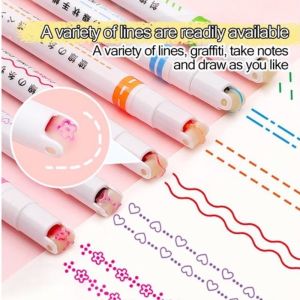6Pcs/Set Creative Line Shaped Highlighter Pen Multi Color Roller Tip Marker Pen Curve Pen for DIY Journal School Supply