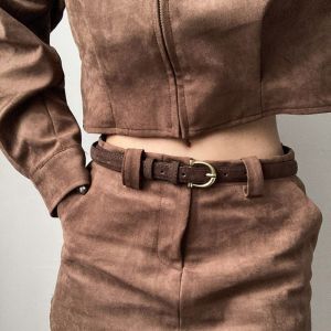 LITTLEX Khóa cài Thắt lưng da lộn Cổ điển Đa năng Thắt lưng retro Hợp thời trang Thiết kế sang trọng Thắt lưng mờ Trang trí cho phụ nữ