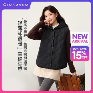 Giordano Beau Monde Women Hooded quilted vest Free Shipping 13376733
