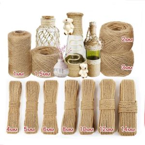 2M 1MM- 20MM Natural Jute Rope String Ribbon Crafts DIY Vintage Jute Cord Twine Thread Sewing Party Wedding Christmas Home Decortion