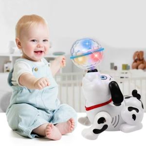 XUECHUANGYING Bump and Go Dancing Dog Spinning Dalmatian Toys with LED Top Ball Robot Electronic Dog Childrens Robot Bionic Intelligent Dog Walking Dancing Toy Childrens Christmas Gift