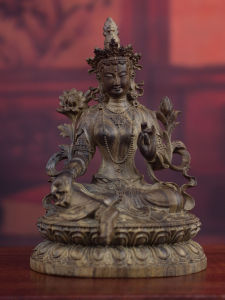 Gỗ Trầm Hương Indonesia Tự Nhiên Màu Xanh Lá Cây Tara Quan Âm Bồ Tát Wenwan Tay Cầm Đồ Trang Trí Thủ Công Bằng Gỗ Rắn