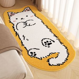 Fluffy Anti-Slip Bedside Carpet Imitation Cashmere Cat/Dog/Sheep Printed Bedroom Bedside Carpet Washable Floor Mat Living Room Rug