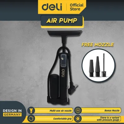 Deli Pompa Angin Sepeda dan Motor Manual Air Pump Dengan Barometer 38x260mm EDL-QT01X